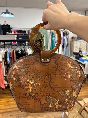 Patricia Nash Brown Floral Map-Print Dome Handbag